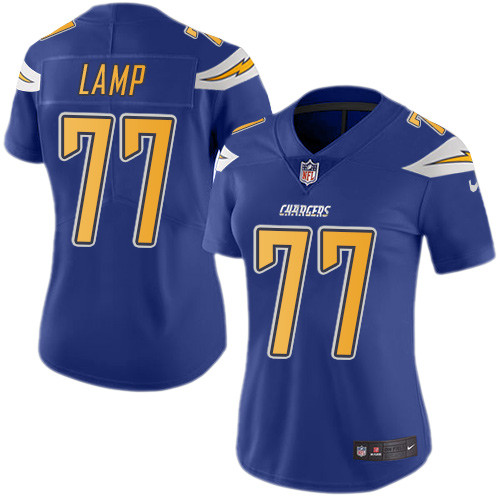 Women's Nike Los Angeles Chargers #77 Forrest Lamp Limited Electric Blue Rush Vapor Untouchable NFL Jersey