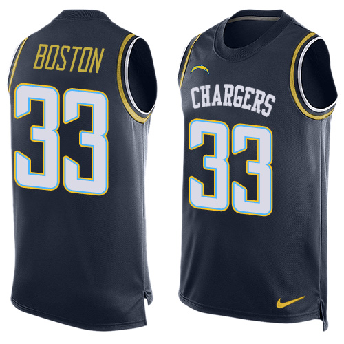 Men's Nike Los Angeles Chargers #33 Tre Boston Limited Navy Blue Player Name & Number Tank Top NFL Jersey