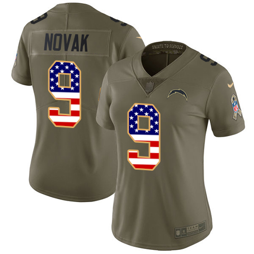 Women's Nike Los Angeles Chargers #9 Nick Novak Limited Olive/USA Flag 2017 Salute to Service NFL Jersey