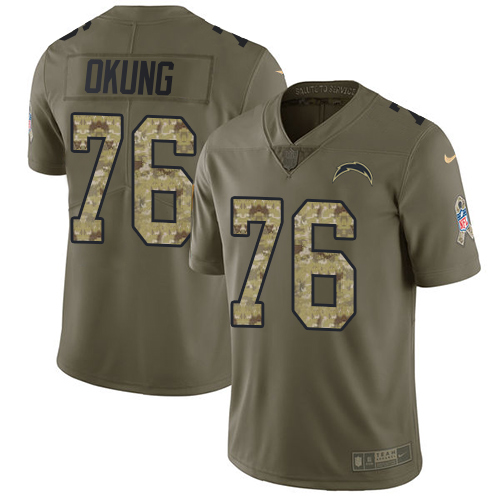 Youth Nike Los Angeles Chargers #76 Russell Okung Limited Olive/Camo 2017 Salute to Service NFL Jersey