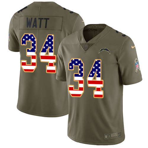 Men's Nike Los Angeles Chargers #34 Derek Watt Limited Olive/USA Flag 2017 Salute to Service NFL Jersey