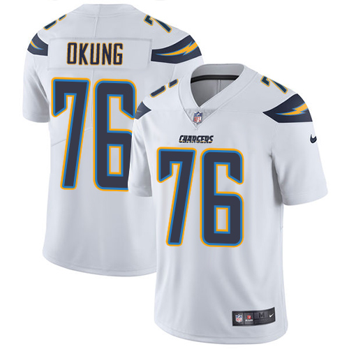 Men's Nike Los Angeles Chargers #76 Russell Okung White Vapor Untouchable Limited Player NFL Jersey