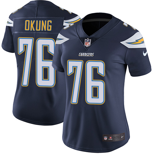 Women's Nike Los Angeles Chargers #76 Russell Okung Navy Blue Team Color Vapor Untouchable Elite Player NFL Jersey