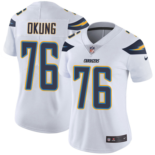 Women's Nike Los Angeles Chargers #76 Russell Okung White Vapor Untouchable Elite Player NFL Jersey