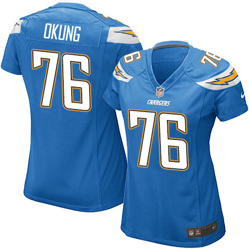 Women's Nike Los Angeles Chargers #76 Russell Okung Game Electric Blue Alternate NFL Jersey