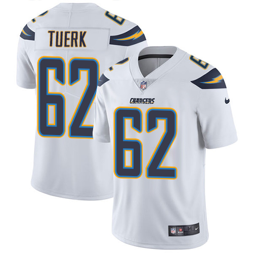 Men's Nike Los Angeles Chargers #62 Max Tuerk White Vapor Untouchable Limited Player NFL Jersey