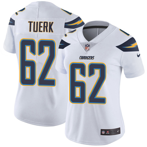 Women's Nike Los Angeles Chargers #62 Max Tuerk White Vapor Untouchable Limited Player NFL Jersey
