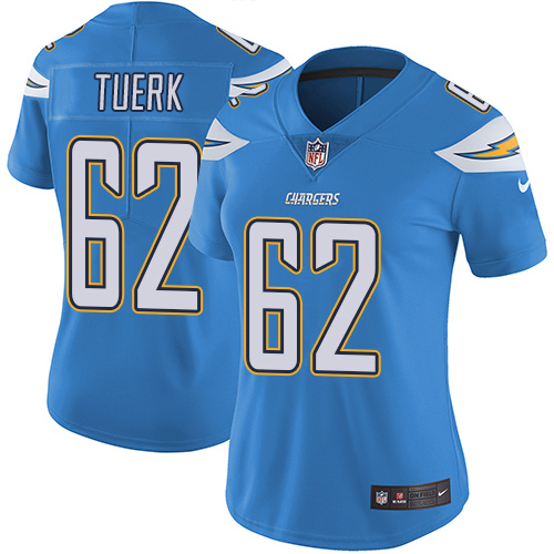 Women's Nike Los Angeles Chargers #62 Max Tuerk Electric Blue Alternate Vapor Untouchable Limited Player NFL Jersey