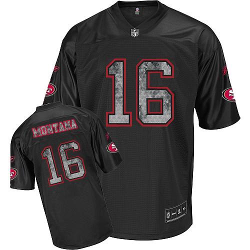 Reebok San Francisco 49ers #16 Joe Montana Authentic Sideline Black United Throwback NFL Jersey