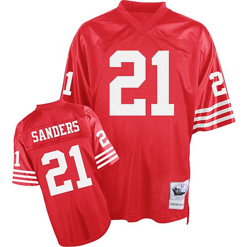 Mitchell and Ness San Francisco 49ers #21 Deion Sanders Authentic Red Team Color Throwback NFL Jersey