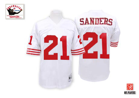 Mitchell and Ness San Francisco 49ers #21 Deion Sanders Authentic White Throwback NFL Jersey