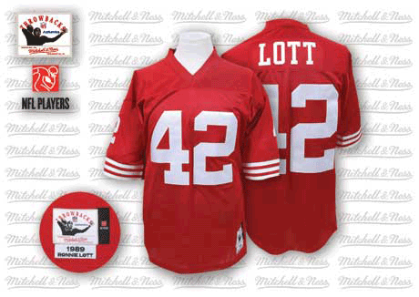 Mitchell and Ness San Francisco 49ers #42 Ronnie Lott Authentic Red Team Color Throwback NFL Jersey
