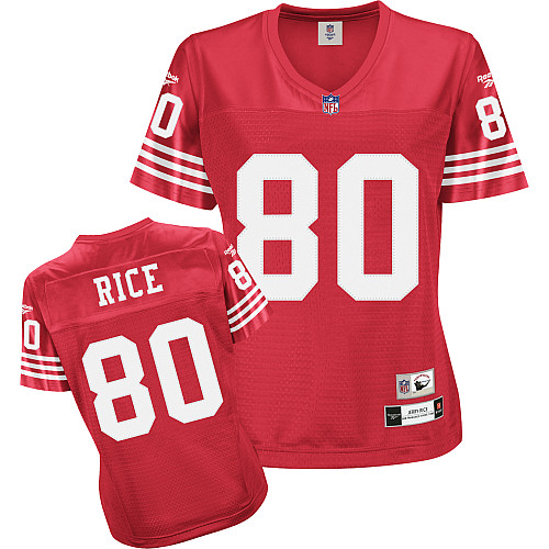 Reebok San Francisco 49ers #80 Jerry Rice Red Women's Throwback Team Color Premier EQT NFL Jersey