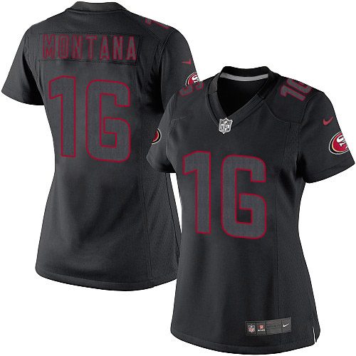 Women's Nike San Francisco 49ers #16 Joe Montana Limited Black Impact NFL Jersey