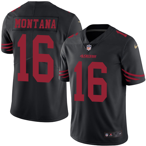 Men's Nike San Francisco 49ers #16 Joe Montana Elite Black Rush Vapor Untouchable NFL Jersey