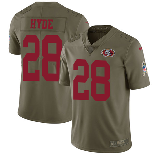 Youth Nike San Francisco 49ers #28 Carlos Hyde Limited Green Salute to Service NFL Jersey