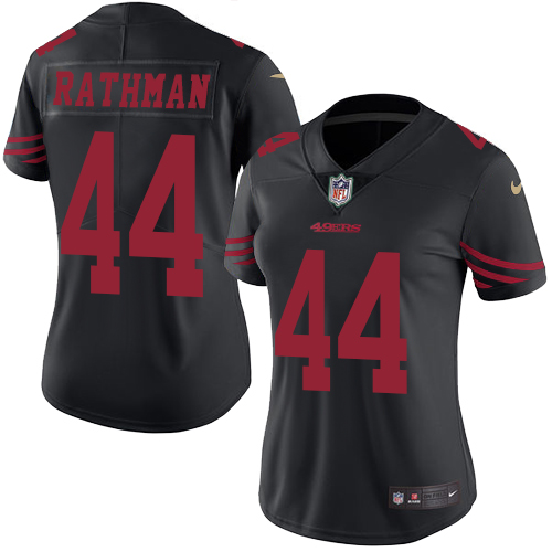 Women's Nike San Francisco 49ers #44 Tom Rathman Limited Black Rush Vapor Untouchable NFL Jersey
