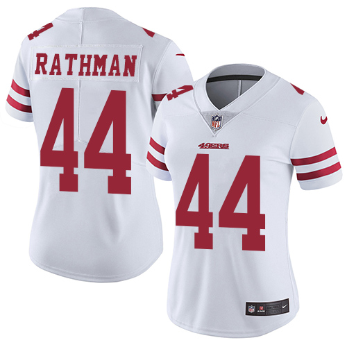 Women's Nike San Francisco 49ers #44 Tom Rathman White Vapor Untouchable Elite Player NFL Jersey