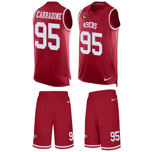 Men's Nike San Francisco 49ers #95 Cornellius Carradine Limited Red Tank Top Suit NFL Jersey
