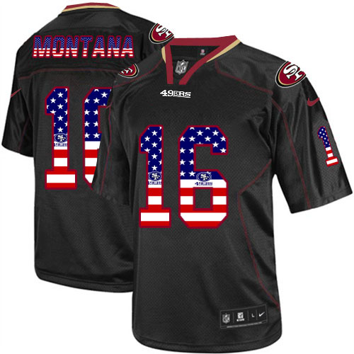 Men's Nike San Francisco 49ers #16 Joe Montana Elite Black USA Flag Fashion NFL Jersey