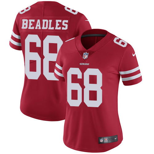 Women's Nike San Francisco 49ers #68 Zane Beadles Red Team Color Vapor Untouchable Limited Player NFL Jersey