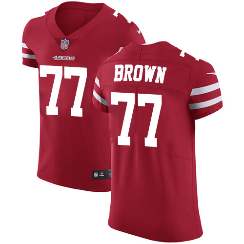 Men's Nike San Francisco 49ers #77 Trent Brown Red Team Color Vapor Untouchable Elite Player NFL Jersey