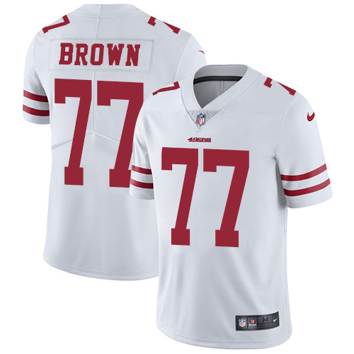 Men's Nike San Francisco 49ers #77 Trent Brown White Vapor Untouchable Limited Player NFL Jersey