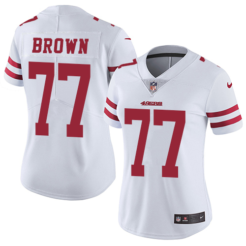 Women's Nike San Francisco 49ers #77 Trent Brown White Vapor Untouchable Limited Player NFL Jersey