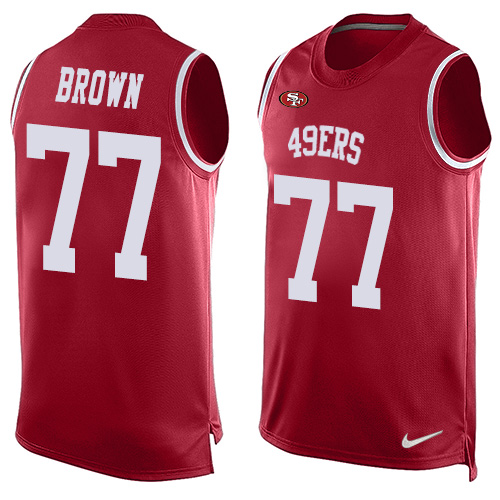 Men's Nike San Francisco 49ers #77 Trent Brown Limited Red Player Name & Number Tank Top NFL Jersey
