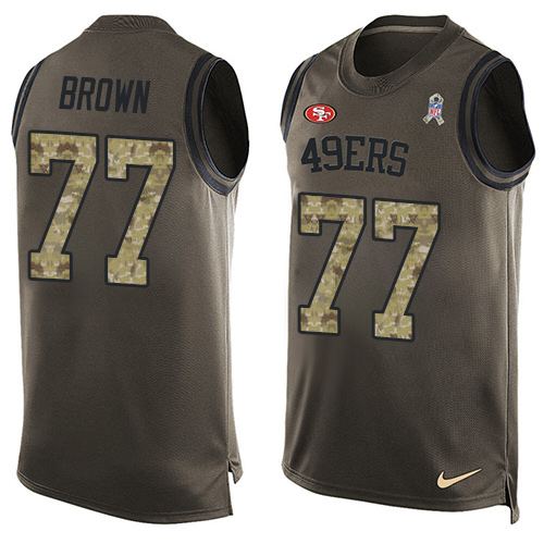Men's Nike San Francisco 49ers #77 Trent Brown Limited Green Salute to Service Tank Top NFL Jersey
