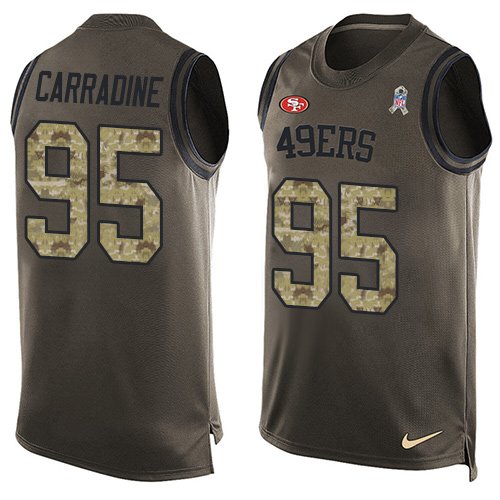 Men's Nike San Francisco 49ers #95 Cornellius Carradine Limited Green Salute to Service Tank Top NFL Jersey