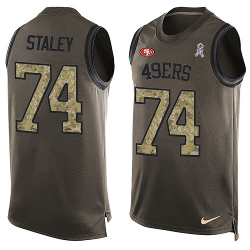 Men's Nike San Francisco 49ers #74 Joe Staley Limited Green Salute to Service Tank Top NFL Jersey