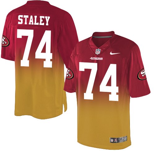 Men's Nike San Francisco 49ers #74 Joe Staley Elite Red/Gold Fadeaway NFL Jersey
