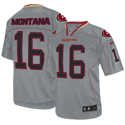 Men's Nike San Francisco 49ers #16 Joe Montana Elite Lights Out Grey NFL Jersey