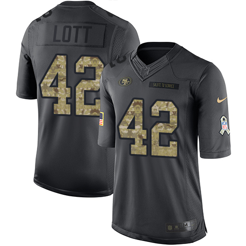 Youth Nike San Francisco 49ers #42 Ronnie Lott Limited Black 2016 Salute to Service NFL Jersey