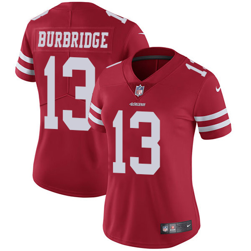 Women's Nike San Francisco 49ers #13 Aaron Burbridge Red Team Color Vapor Untouchable Elite Player NFL Jersey