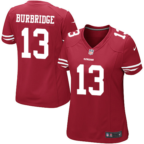 Women's Nike San Francisco 49ers #13 Aaron Burbridge Game Red Team Color NFL Jersey