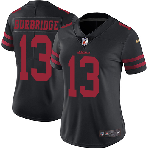 Women's Nike San Francisco 49ers #13 Aaron Burbridge Black Alternate Vapor Untouchable Limited Player NFL Jersey