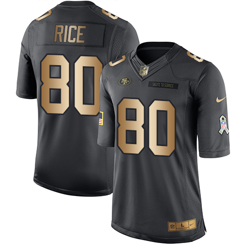Men's Nike San Francisco 49ers #80 Jerry Rice Limited Black/Gold Salute to Service NFL Jersey