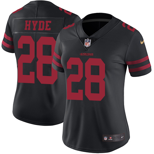 Women's Nike San Francisco 49ers #28 Carlos Hyde Black Vapor Untouchable Limited Player NFL Jersey