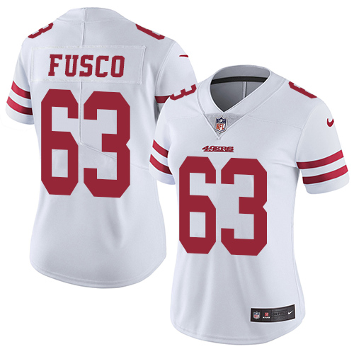 Women's Nike San Francisco 49ers #63 Brandon Fusco White Vapor Untouchable Limited Player NFL Jersey