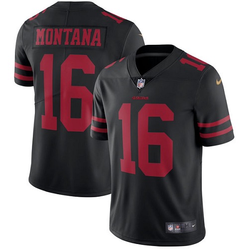 Youth Nike San Francisco 49ers #16 Joe Montana Black Vapor Untouchable Elite Player NFL Jersey