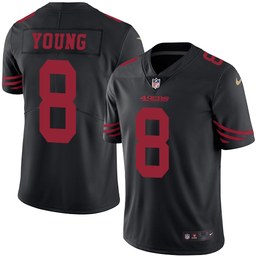Men's Nike San Francisco 49ers #8 Steve Young Elite Black Rush Vapor Untouchable NFL Jersey