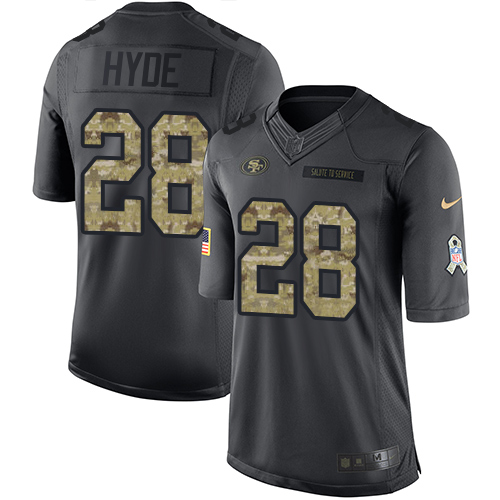 Men's Nike San Francisco 49ers #28 Carlos Hyde Limited Black 2016 Salute to Service NFL Jersey