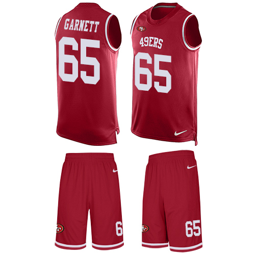 Men's Nike San Francisco 49ers #65 Joshua Garnett Limited Red Tank Top Suit NFL Jersey