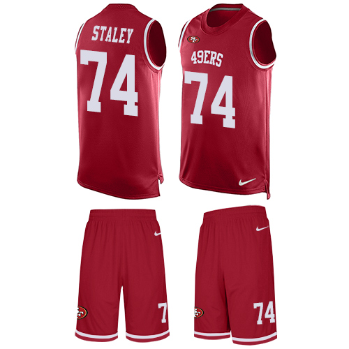 Men's Nike San Francisco 49ers #74 Joe Staley Limited Red Tank Top Suit NFL Jersey