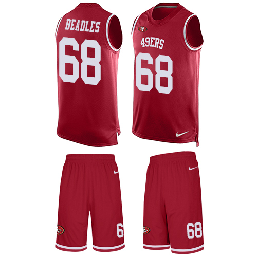 Men's Nike San Francisco 49ers #68 Zane Beadles Limited Red Tank Top Suit NFL Jersey