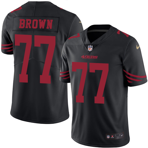 Men's Nike San Francisco 49ers #77 Trent Brown Elite Black Rush Vapor Untouchable NFL Jersey