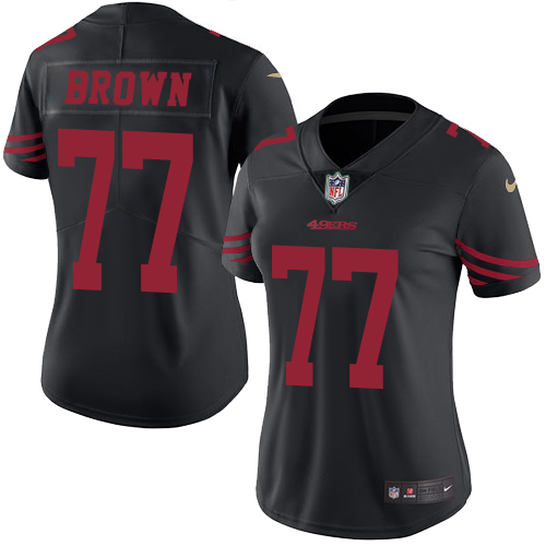 Women's Nike San Francisco 49ers #77 Trent Brown Limited Black Rush Vapor Untouchable NFL Jersey