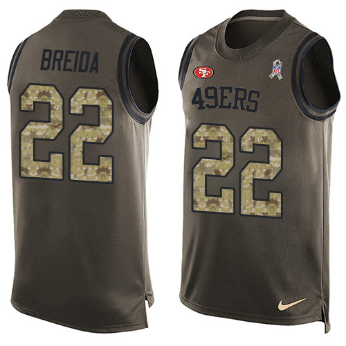 Men's Nike San Francisco 49ers #22 Matt Breida Limited Green Salute to Service Tank Top NFL Jersey